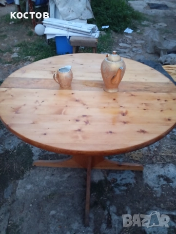 Кръгла дървена маса сгъваема , снимка 3 - Маси - 51683640