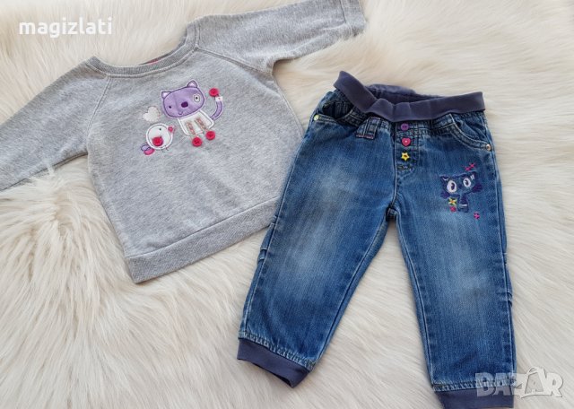 Дънки и блуза 9-12 месеца, снимка 4 - Панталони и долнища за бебе - 34286807