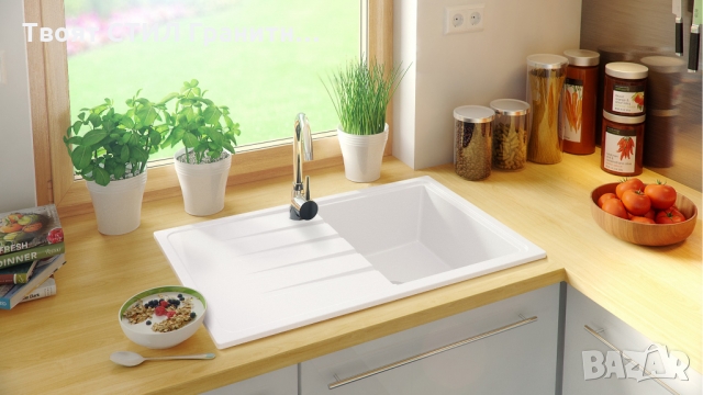 Кухненска мивка от Гранит модел Милано 780 x 500 mm - Бял, снимка 2 - Други - 36079194