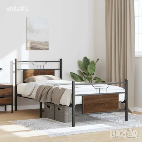 vidaXL Рамка за легло без матрак кафяв дъб 80x200 см инженерно дърво, снимка 5 - Спални и легла - 56147483