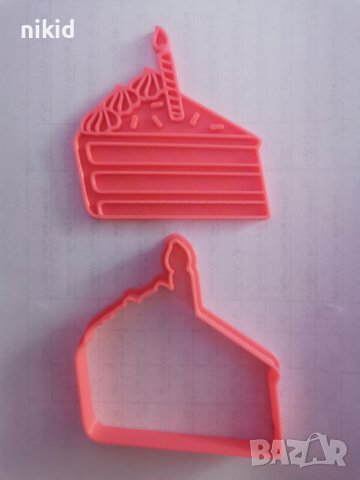 Парче резен торта със свещичка пластмасов резец форма фондан тесто бисквитки, снимка 2 - Форми - 41946256