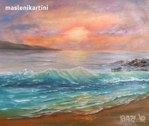 Море и вълни и слънце маслена картина 