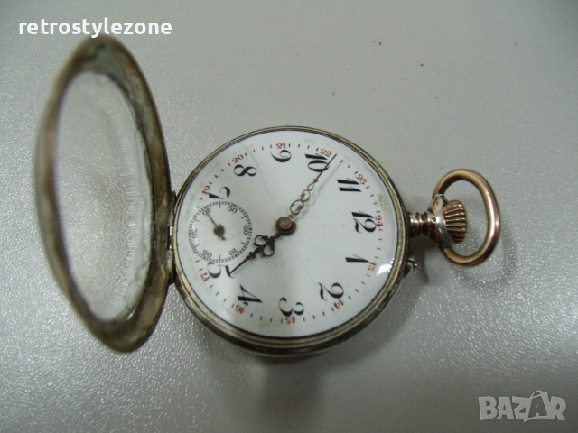 № 6154 стар френски джобен часовник   - REMONTOIR Sylindre   - сребърен с позлата   , снимка 9 - Антикварни и старинни предмети - 36437361