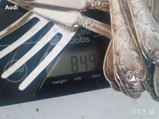 Сервиз посребрени прибори тегло 849 грама вилици, Лъжици ножове хранане маркирани сребро проба 800 I, снимка 5 - Антикварни и старинни предмети - 53396967