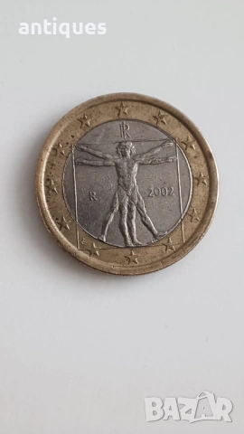 Монета - 1 ЕВРО - 2002г. - Ветрувиански човек - Италия, снимка 4 - Антикварни и старинни предмети - 53722953