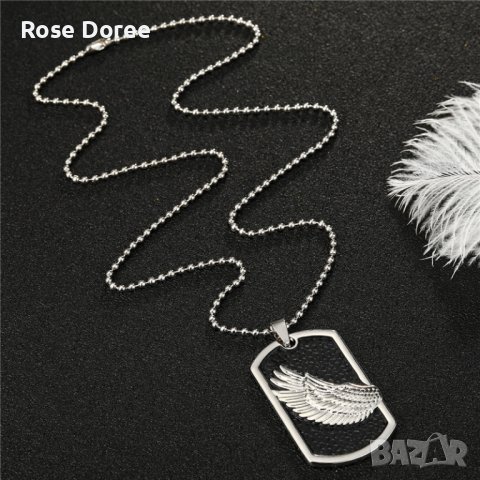 RD 468 Ангелско крило колие в сребристо медицинска стомана мъжки мъжко черно унисекс Ангел пазител , снимка 1