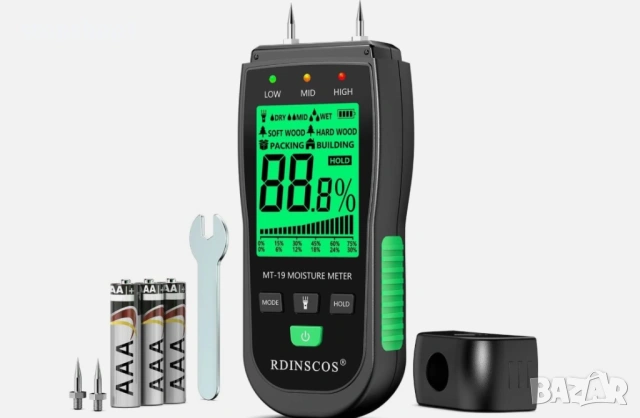 RDINSCOS Влагомер за дърва, влагомер за дърва за огрев, тестер за влажност на стени (MT19B)