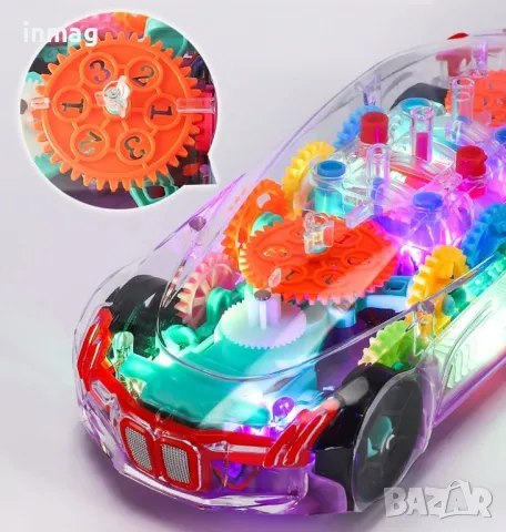 Прозрачна кола Супер Авто, движещи се части, светлини, музика, блъскаща функция, снимка 1