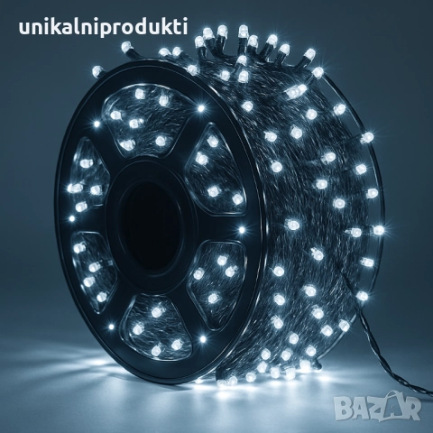 100м коледни външни лампички макара студено бяла светлина с 3500 мини диода 