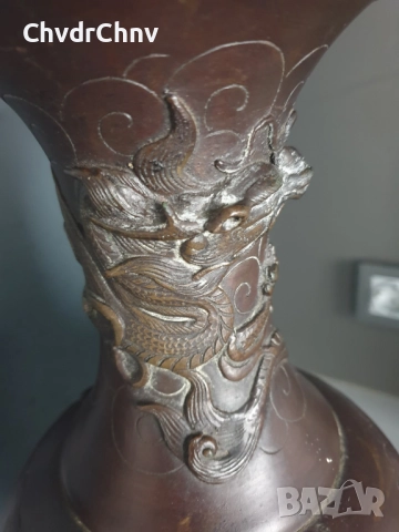 45см-4кг стара китайска бронзова ваза /голяма/фигурална/с дракони-птици, снимка 5 - Антикварни и старинни предмети - 52495668