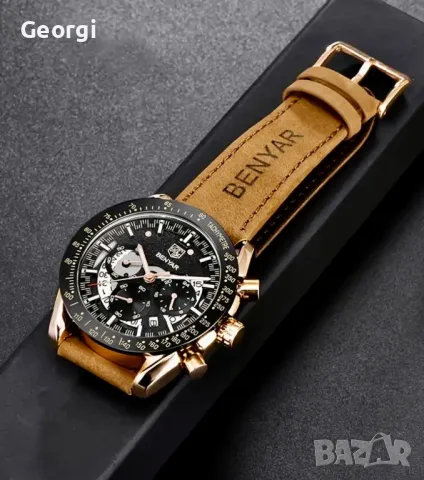 Спортно/Елегантен Мъжки часовник BY*BENYAR* Спортен хронограф с кожена каишка!, снимка 7 - Мъжки - 49516871
