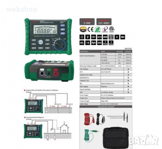 Тестер MASTECH MS2302 за земно съпротивление | OHM |, снимка 2 - Други инструменти - 36224986