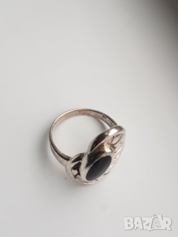 Сребърен пръстен с камък оникс, снимка 6 - Пръстени - 38684666