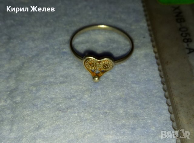СТАРИНЕН ФИЛИГРАНЕН СЪРЦЕВИДЕН СРЕБЪРЕН РЕТРО ПРЪСТЕ РЪЧНА МАЙСТОРСКА ИЗРАБОТКА 40128, снимка 3 - Антикварни и старинни предмети - 42425130