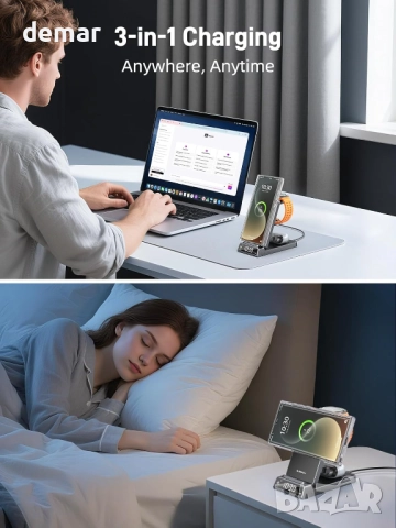 Магнитно безжично зарядно за Samsung, 3 в 1 Mag Safe, снимка 6 - Безжични зарядни - 51690351