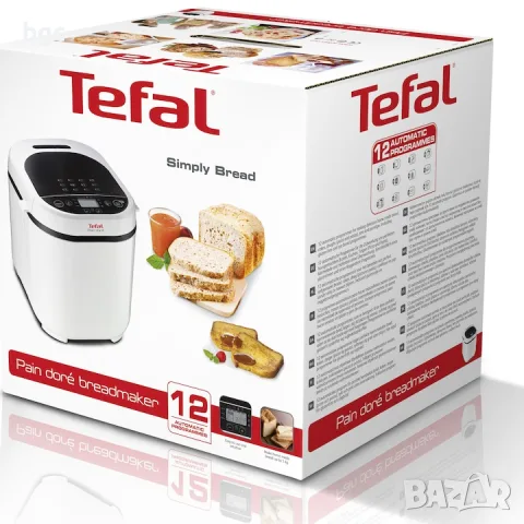НОВА  Хлебопекарна Tefal Pain Doré PF210138, 700 W, 1000 гр, 12 програми, 3 настройки, Бял/Черен 
