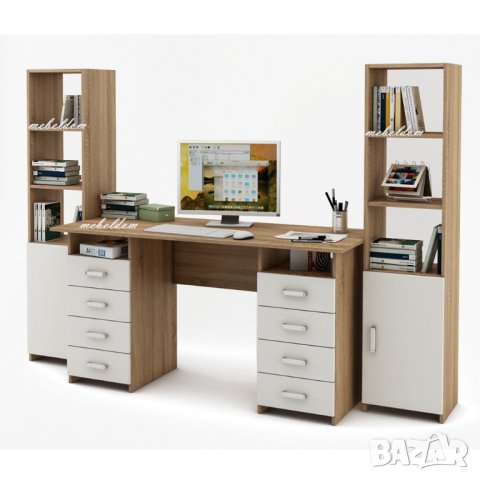 Бюро 143см. със 8 чекмеджета и 2 етажерки с плавни врати(код-0923), снимка 2 - Бюра - 41100356