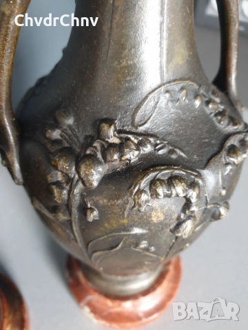 Франция 1800-те/2бр фигурални вази 32см-4кг/стари френски пиедестални вази с дръжки/ЦАМ-мрамор, снимка 9 - Антикварни и старинни предмети - 52956687