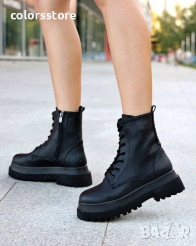 Боти на платформа - черна кожа - RBL90

