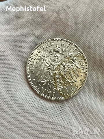 2 марки 1901 г, Германия / Прусия - сребърна монета, снимка 6 - Нумизматика и бонистика - 40150136