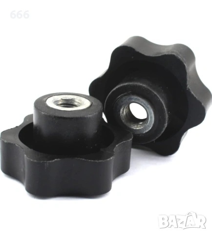 6 бр. M10 Звездовидна ръчна дръжка с женска резба, ръчно затягане, черна 48 мм, снимка 4 - Други стоки за дома - 53864795