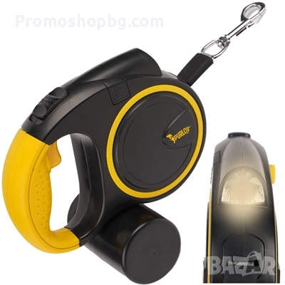 Автоматичен повод 5м с LED фенерче, PURLOV, за 10-25 кг куче, снимка 5 - За кучета - 51665174