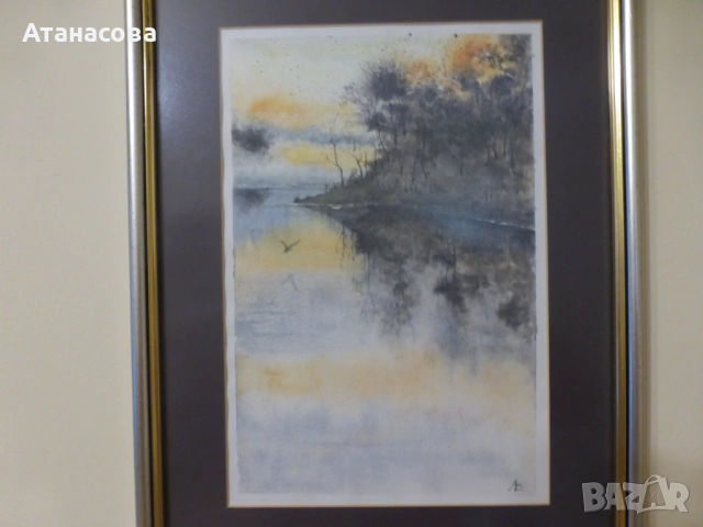 Картина акварел "Изгрев край Искъра" Лили Бръчкова 2009 г, снимка 2 - Картини - 53481014