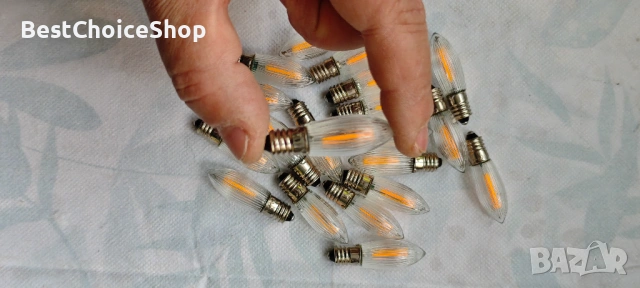 10 броя комплект Димируеми E10 LED крушки COB 0.2W 10–55V топъл цвят 15 000 часа