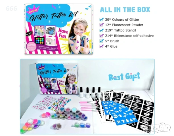 Комплект за детски татуировки с брокат, снимка 2 - Други - 53631852