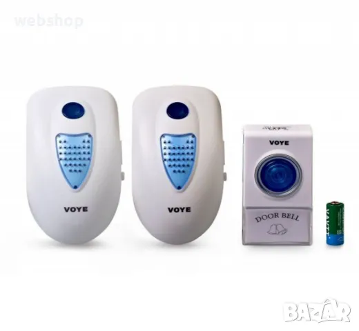 ПРОМО!! Комплект Безжични 2 звънеца с 1  бутон, 38 музикални тона, 220VAC, снимка 1