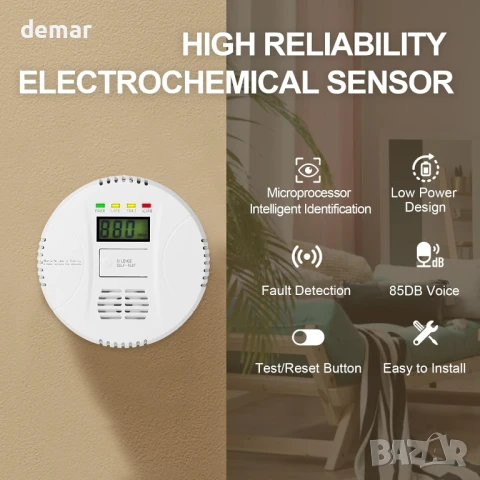 Детектор за въглероден оксид, захранван от батерии, AGSMXSYG Аларма с цифров дисплей, снимка 3 - Друга електроника - 50583872
