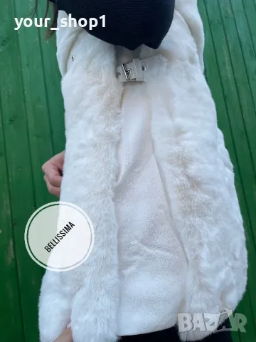 Дамски елек с пух и кожени елементи снежно бяло , снимка 6 - Елеци - 47320624