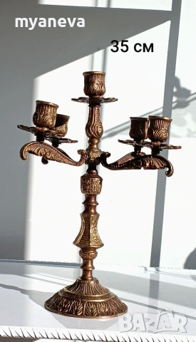 Бронзов, тежък, масивен, френски свещник с 5 гнезда . , снимка 2 - Антикварни и старинни предмети - 53816088