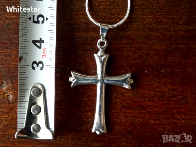 Посребрен ланец с кръст, снимка 2 - Колиета, медальони, синджири - 53632072