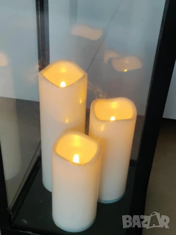 Соларна лампа - LED, фенер в черно с 3 бр. свещи, снимка 3 - Други - 52863457