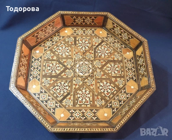  Старинна табла от екзотична дървесина и уникална интарзия, снимка 8 - Антикварни и старинни предмети - 53659282