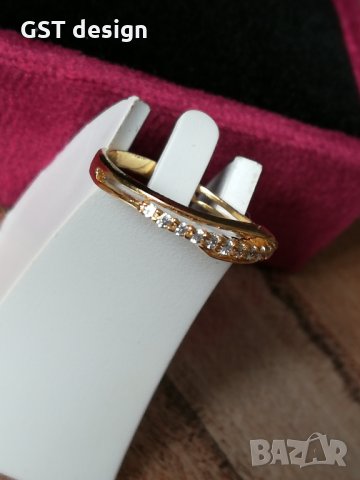 Красив Пръстен 925 сребро с 14к.позлата и 0.20 карата D/VVS1 Диамант/топаз 