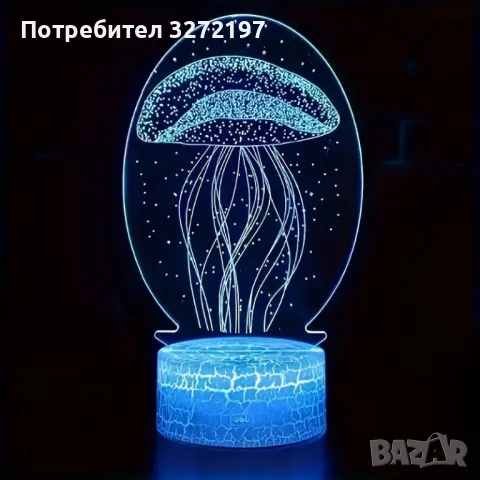 Холограмна 3D LED лампа Медуза-дистанционно управление 16 цвята+други режими на управление, снимка 3 - Настолни лампи - 49575751