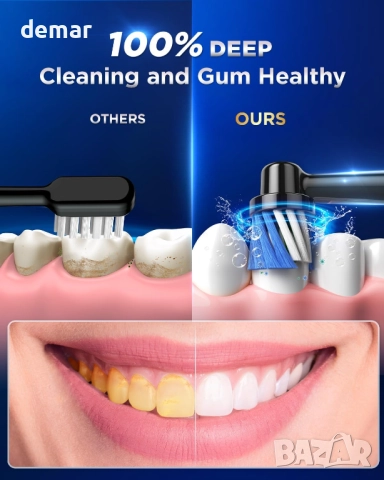 Въртяща се електрическа четка за зъби, 8 глави, 3 интензитета, 5 режима, черна, снимка 2 - Други - 52440890