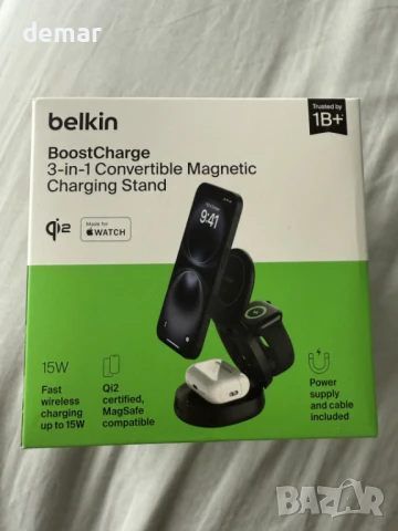 Зарядно устройство Belkin MagSafe, 3-в-1 безжична зарядна станция, Qi2, снимка 7 - Безжични зарядни - 51213664