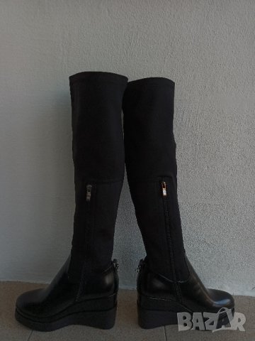 Дамски черни високи еластични ботуши, снимка 2 - Дамски ботуши - 41845645