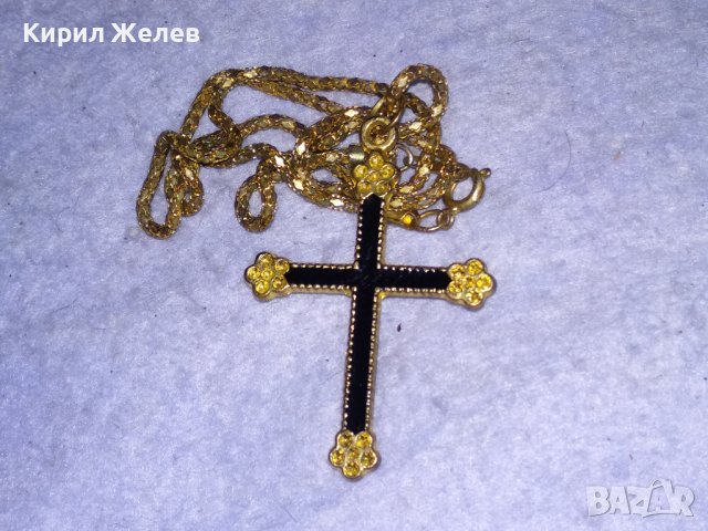 ПОЗЛАТЕНО МЕСИНГОВО КРЪСТЧЕ с ЕМАЙЛ ЛАК и ПОЗЛАТЕНА СТОМАНЕНА РЕТРО ВЕРИЖКА 38477, снимка 8 - Колиета, медальони, синджири - 41395851