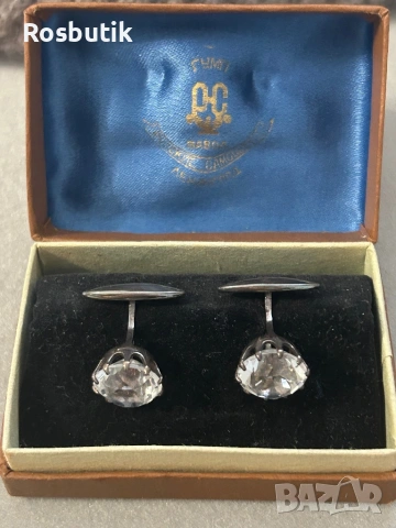 Антикварни редки Съветски сребърни ръкавели с планински кристал , снимка 7 - Антикварни и старинни предмети - 53430509