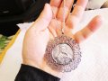 Възрожденска Сребърна икона, амулет, накит, медальон с Богородица, Дева Мария - Панагия 60 мм - Бого, снимка 1