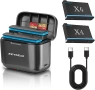 REYGEAK Батерия и зарядно за Insta360 X4, 2 броя преносими батерии с 2 порта, снимка 1