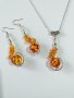 Разкошен Кехлибарен Арт комплект бижута обици и колие , снимка 6
