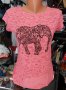 -20% Тъничка и лека розова тениска с черна щампа слонче, снимка 1 - Тениски - 36008143