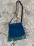 Чанта естествен велюр, ново, кожена, синя, с ресни, снимка 2