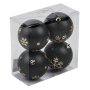 4 броя Комплект Коледни топки, Черни със златна снежинка, 8см