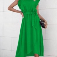 Зелена рокля с колан М, снимка 1 - Рокли - 41859165